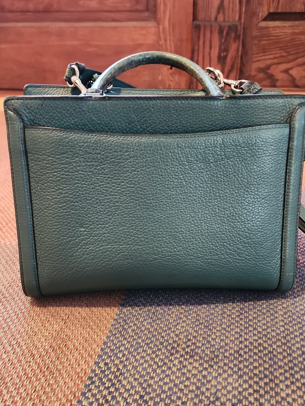 Coach Zoe Carryall 91026 Forest Green Pebble Leather Snake Embossed Satchel